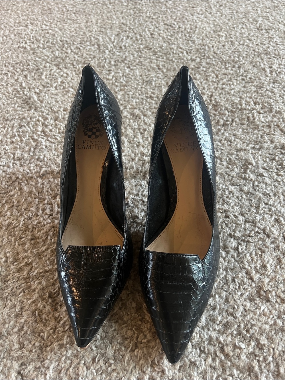 Vince Camuto Black Croc-Embossed Pointed Toe Pumps